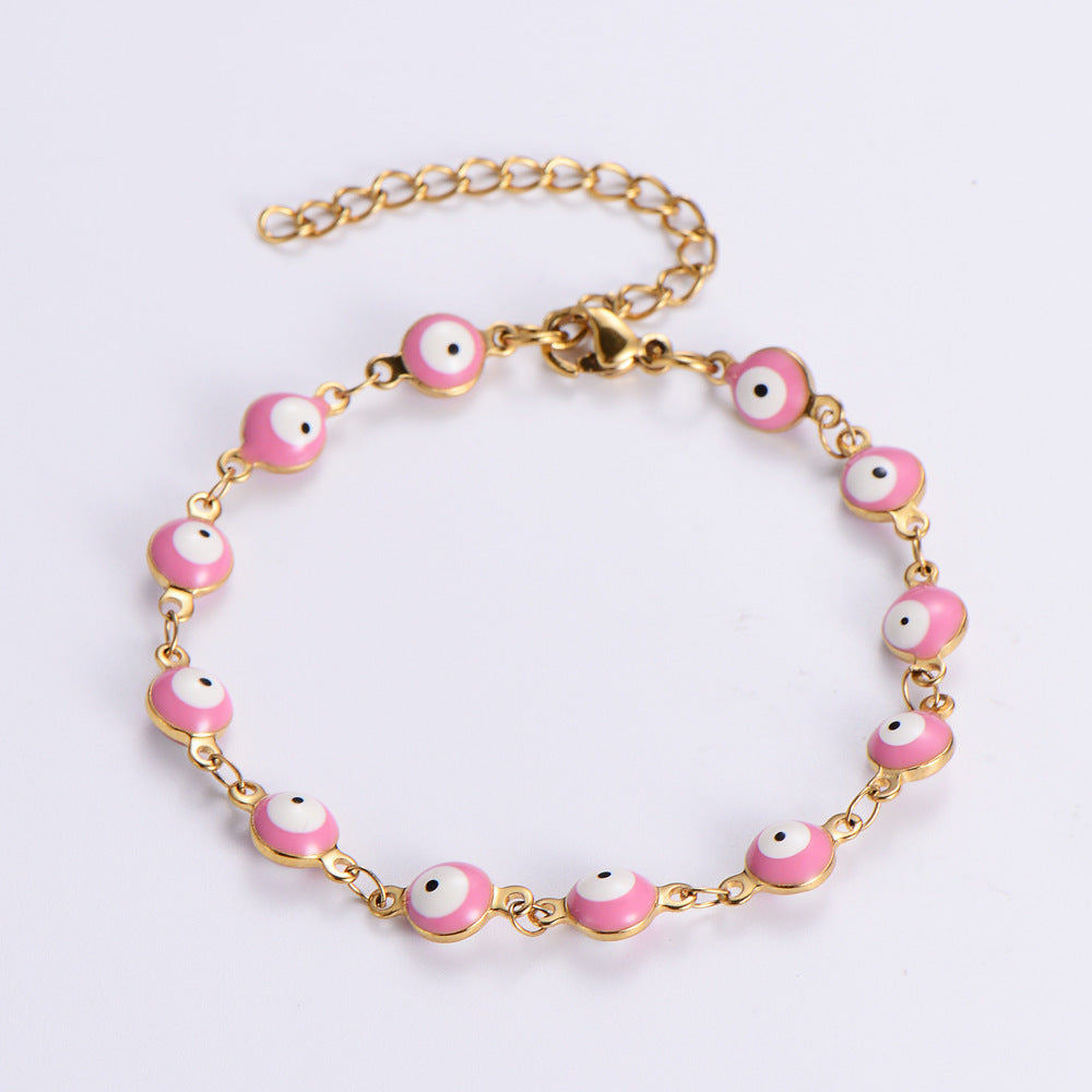 Wholesale Evil Eye Mixed Color Stainless Steel 18K Titanium Steel Round Eye Bracelet